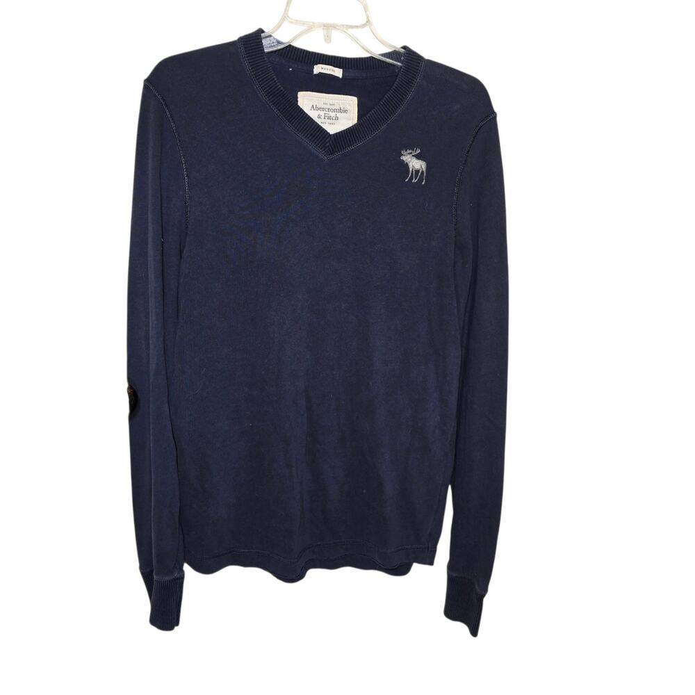 Abercrombie & Fitch Pullover V Neck Muscle Sweater XXL Navy Blue Moose Logo